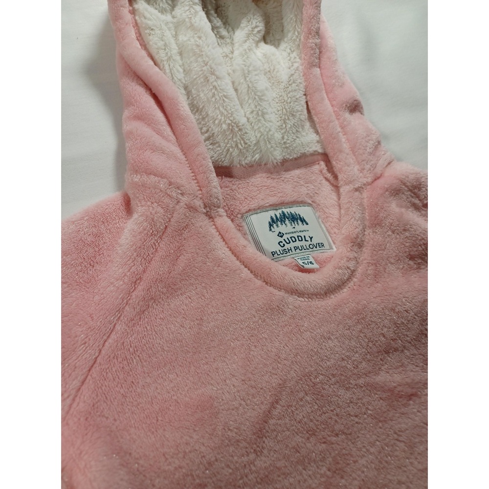 Member's Mark Plush Pullover Hoodie Girls 5/6 Pink Cuddly Sherpa Lined Cozy - Picture 4 of 7